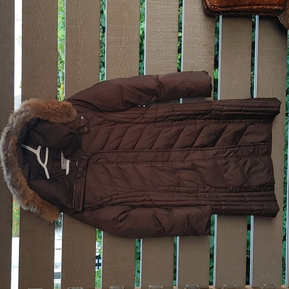 Marc New York winter snow long brown coat size S